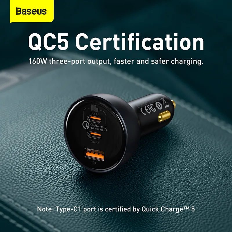 Baseus Car Charger 160W Qualcomm 174 Quick Charge 8482 5 Technology 2CU With 100w Type C Cable TZCCZM 0G 2 1 -