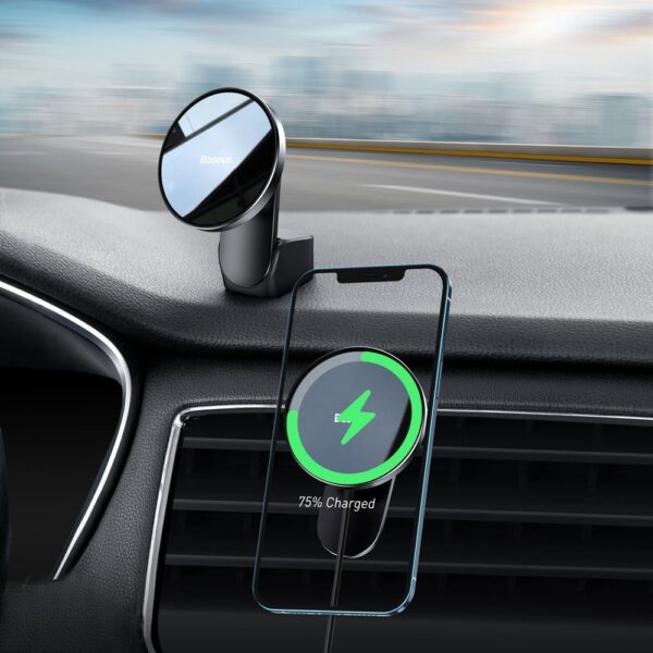 eng pl Baseus magnetic car phone holder wireless Qi charger 15 W MagSafe compatible for iPhone black WXJN 01 70582 11 »