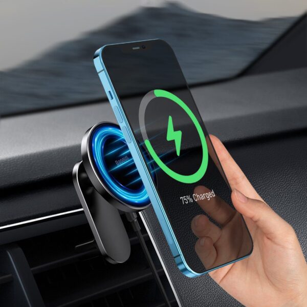 eng pl Baseus magnetic car phone holder wireless Qi charger 15 W MagSafe compatible for iPhone black WXJN 01 70582 15 »