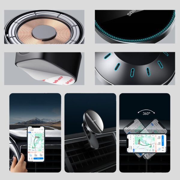 eng pl Baseus magnetic car phone holder wireless Qi charger 15 W MagSafe compatible for iPhone black WXJN 01 70582 21 »