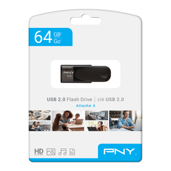 PNY USB Flash Drive Attache4 Black 64GB pk -