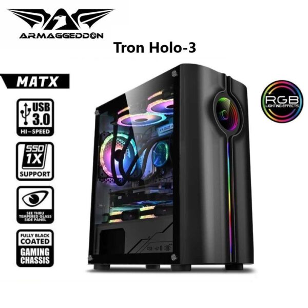 Armaggeddon TRON HOLO 3 Micro ATX Gaming Case Black 1 »